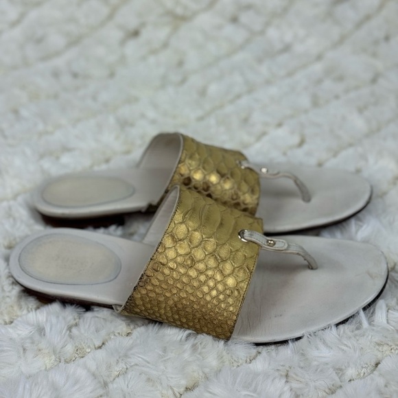 Gucci Gold Snake Skin Metallic Sandals Size 8 1/2 - Picture 5 of 10